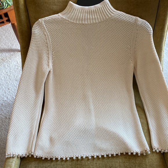 Emporio Armani pearl bead trimmed silk/cottonn cardigan, size 40 - Picture 2 of 5